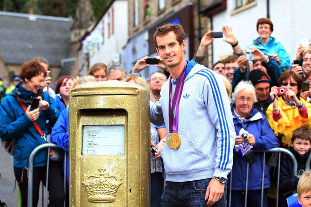 #ThankaMailmanDay .Mailbox in Dunblane, painted gold for Andy Murray’s Olympic Gold medal. Thankyou #postie http://t.co/LLVQATnjQC