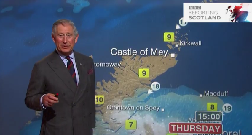 #NationalWeatherPersonDay #PrinceCharles having a go at presenting the #weather in #Glasgow back in 2012. http://t.co/Tr4kfjz53V